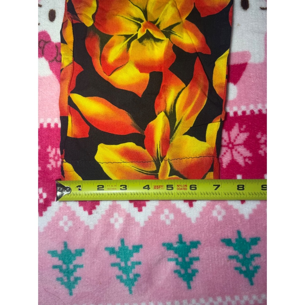 Studio C Womens Small Tropical Floral Rayon Pants Orange Yellow Black Elastic - Picture 2 of 7